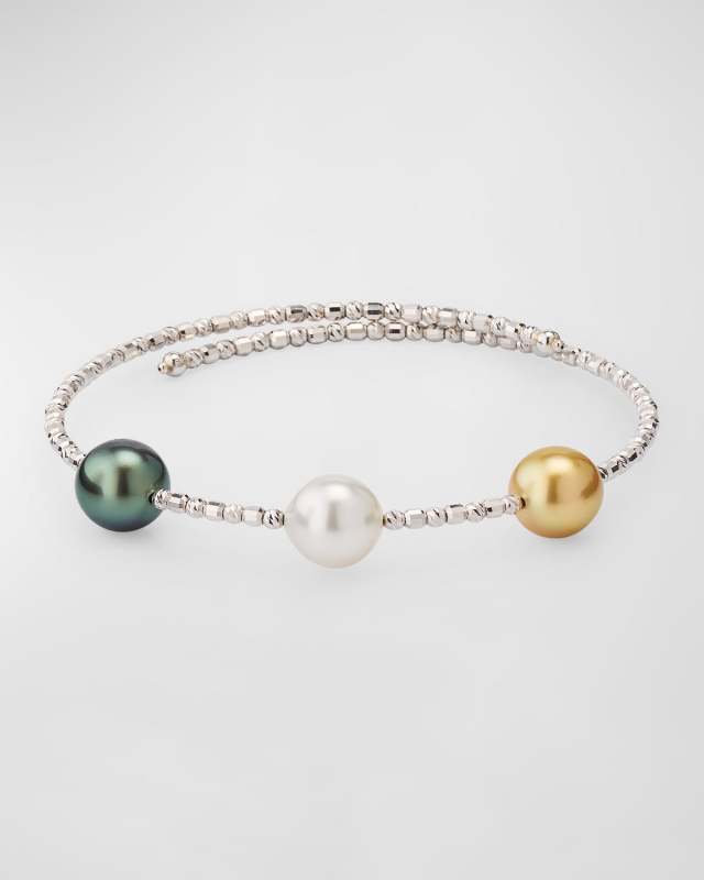 18K White Gold Multi-Color Tahitian and South Sea Pearl Wrap Bracelet